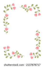 Frame in A4 format, with tulips. Template for photo, portrait,  invitations and greeting cards.