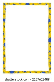 Frame in A4 format, yellow and blue sun ornamentation. Template for photo, portrait,  invitations and greeting cards.