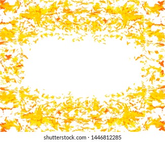 Frame Abstract background of flying orange fluff slices on a yellow background. For cards, cards, frames, invitations, patterns, basis for design.