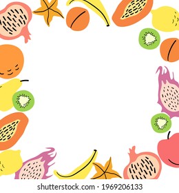 Frame from abstract bright fruits. Vector illustration.