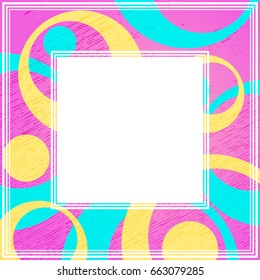 Frame with abstract colorful pattern. Grunge circles and dots. Vintage style. Border for photo or images.