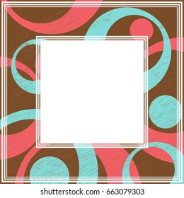 Frame with abstract colorful pattern. Grunge circles and dots. Vintage style. Border for photo or images.