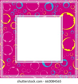 Frame with abstract colorful pattern. Grunge circles and rings. Border for photo or images.