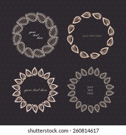 Frame from abstract cute doodle leaves. Vector set elements for design eps 10.