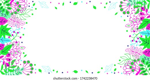 Frame with abstract cute leaves. Vector illustration. Copy space.