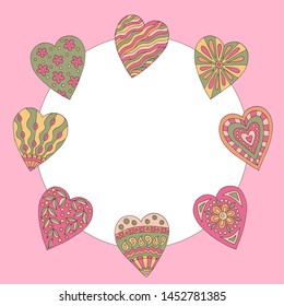 Frame of abstract doodle hearts