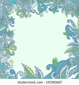 Frame with abstract flowers in blue colors