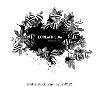 frame abstract flowers and ink spots. Vector