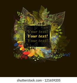 frame with abstract flowers on a black background