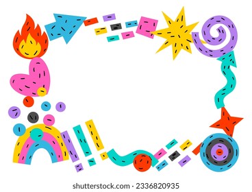 Frame with abstract funny shapes. Cartoon cute trendy creative image.