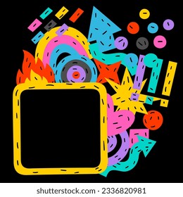 Frame with abstract funny shapes. Cartoon cute trendy creative image.