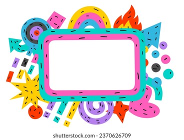 Frame with abstract funny shapes. Cartoon cute trendy creative image.