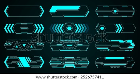 Frame abstract geometric shape technology futuristic interface hud elements set vector digital design.