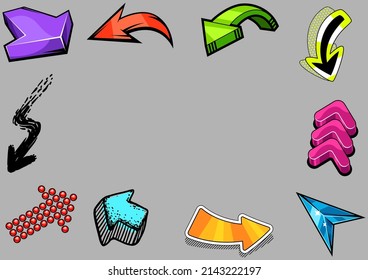Cadre avec flèches de graffiti abstraites. Dessin d'adolescent, image créative.