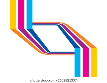 Quadro. Padrão abstrato de linhas paralelas coloridas amarelas, azuis e roxas quebradas em um fundo branco. Plano de fundo distribuído vetorial em estilo retrô. Elemento de design de esportes coloridos.