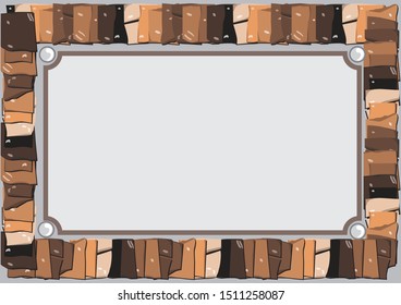 Frame with abstract pattern with multi-colored brown elements similar to stones or books