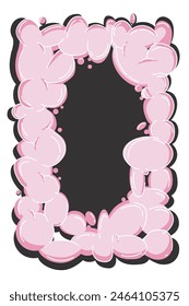 Rahmen aus abstrakten rosa Blasen-Formen mit dunklem Schatten. Whimsical Ballons Organic Elemente Icon Badge Melden Sie sich an Trendy Retro Y2K Style. Cartoon Graffiti Vektorillustration isoliert auf weißem Hintergrund.