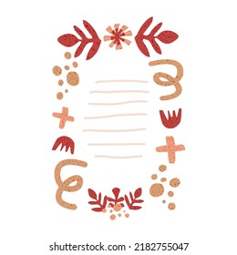 Frame with abstract shapes and flowers. Vector illustration isolated on white background.