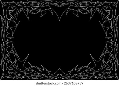 Frame with abstract thorn-like line art on a black background, perfect for gothic, tattoo, or metal-themed designs.