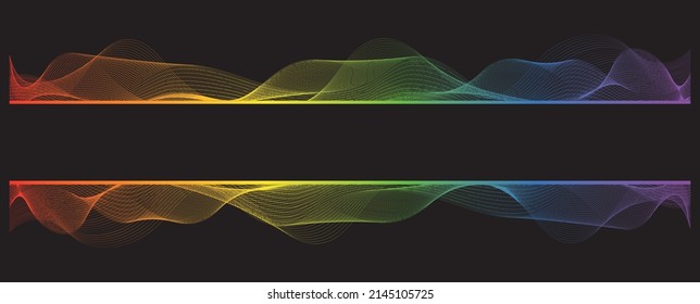 frame of abstract vector rainbow colored wave melody lines on white background