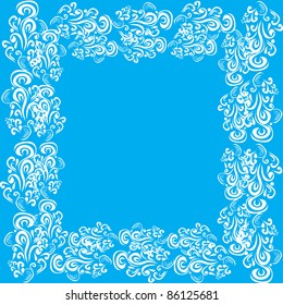Frame with abstract waves on  blue background. Illustration