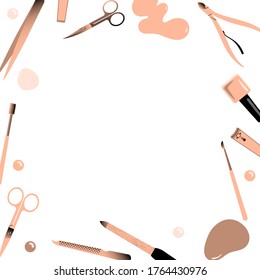 Frame with accessories for manicure. Vector illustration.