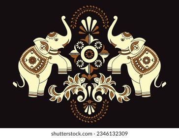 Frame of animal made in vector. Pattern Illustration for design, pattern, textiles. Hand drawn map with Elephant.