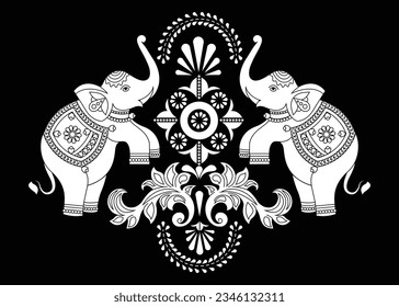 Frame of animal made in vector. Pattern Illustration for design, pattern, textiles. Hand drawn map with Elephant.