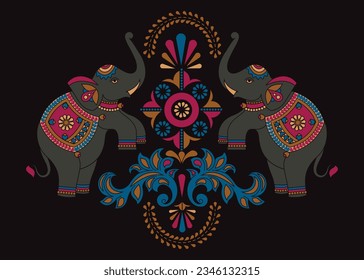 Frame of animal made in vector. Pattern Illustration for design, pattern, textiles. Hand drawn map with Elephant.