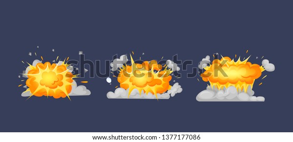 Frame\
animation with effect of burning, explosion, divided into separate\
scenes frames. Effect of explosion, burning flame, dispersion of\
particles with cloud of smoke. Vector\
illustration.