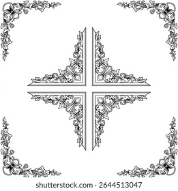 Frame Antique hand-drawn ornamental frame design with vintage floral elements. Elegant black and white sketch illustration for invitation, certificate, or decorative border use. Detailed and artistic 