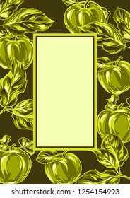 Frame with apples and leaves. Stylized hand drawn fruits.