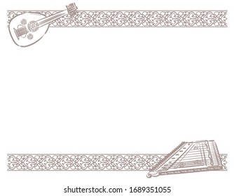 Cadre avec instruments arabes et bordure décorative. Illustration vectorielle.