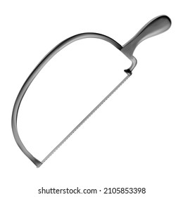 Frame arcuate bone saw, stainless steel blade. Medical manual surgical instrument. Isolated object on a white background. Vector illustration