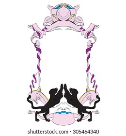 Frame arms with panthers animals with ribbons and place for your text vintage pattern vector