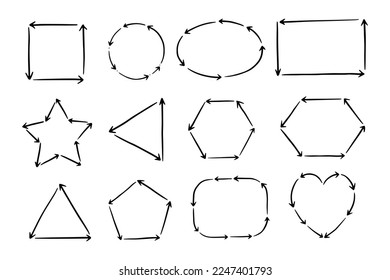 frame with arrow components in the form of squares, circles, ellipses, love, stars and others