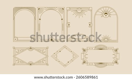 Frame Art Deco Set Geometric Card Border Celestial Banner Element Line Modern Vector Elegant Vintage Boho Luxury Holiday Art Nouveau Collection 