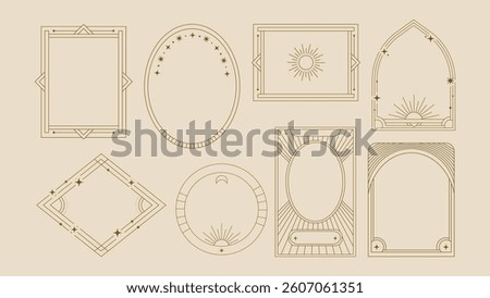 Frame Art Deco Set Geometric Card Border Celestial Banner Element Line Modern Vector Elegant Vintage Boho Luxury Holiday Art Nouveau Collection 