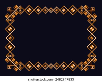 Frame in art deco style in gold color. Vintage linear border. Elegant vintage frame in minimalist style on a black background. Frame design for invitations, flyers and banners. Vector illustration