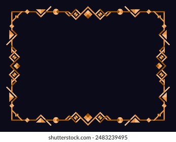 Frame in art deco style in gold color. Vintage linear border. Elegant vintage frame in minimalist style on a black background. Frame design for invitations, flyers and banners. Vector illustration