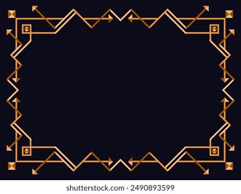 Frame in art deco style in gold color. Vintage linear border. Elegant vintage frame in minimalist style on a black background. Frame design for invitations, flyers and banners. Vector illustration
