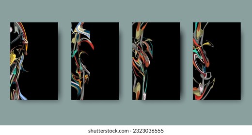 Frame Art graphics with flow liquid lines on black background. Sale banner template  vector set