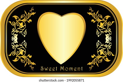 Frame art invitation for your special moment, golden frame, frame with golden heart and dark background. for web, wedding, invitation, ans special moment. vector eps10