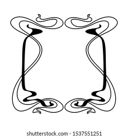 Frame with Art Nouveau ornament. Curl texture in vintage old retro style.