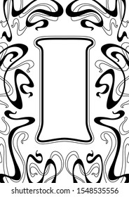 Frame with Art Nouveau ornament. Curl texture in vintage old retro style.