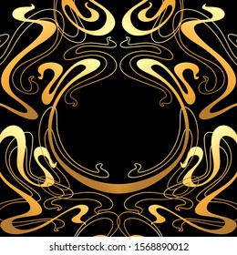 Frame with Art Nouveau ornament. Curl texture in vintage old retro style.