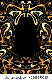 Frame with Art Nouveau ornament. Curl texture in vintage old retro style.