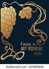 frame in art nouveau style with grape on dark colours with light lines
