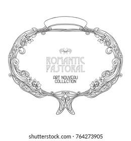 Frame in art nouveau style with space for text. Outline drawing.
Vector illustration.