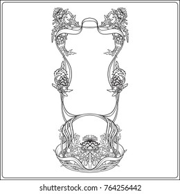 Frame in art nouveau style with thistle. Outline drawing.
Vector illustration.